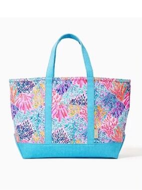 Lilly Pulitzer Mercato Canvas Beach Cotton Tote Bag Multi Splashdance Zip Top